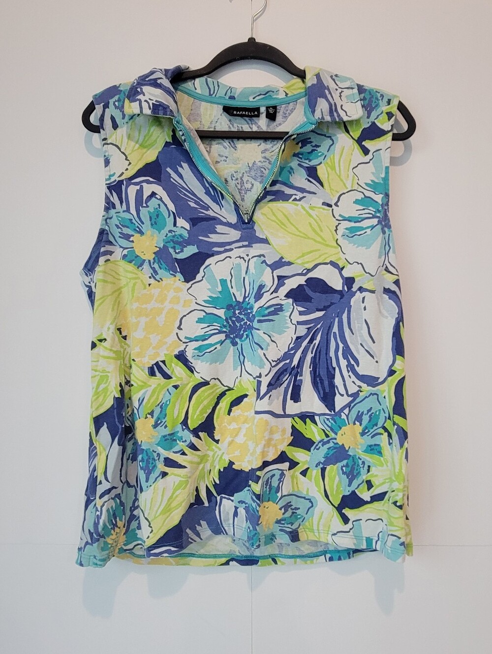 Rafaella XL Tropical Floral Quarter-Zip Sleeveless Polo Top